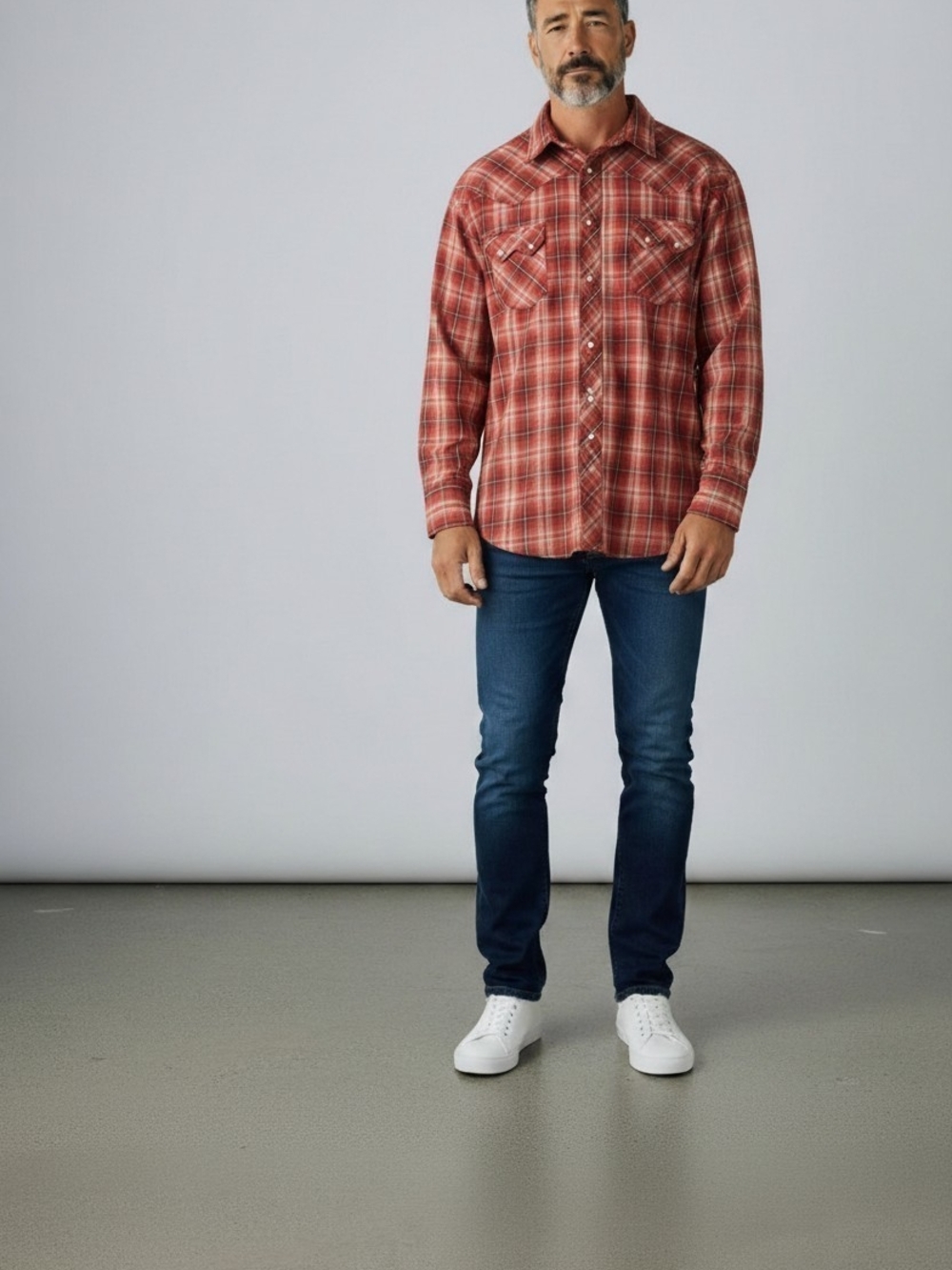 Wrangler Men’s Red Plaid Pearl Snap Western Shirt 3XL 4XL